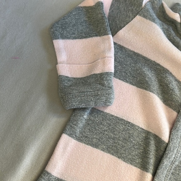 Burt's Bees Baby - Rugby Striped Pink and Gray Footies One Piece - Picture 3 of 5